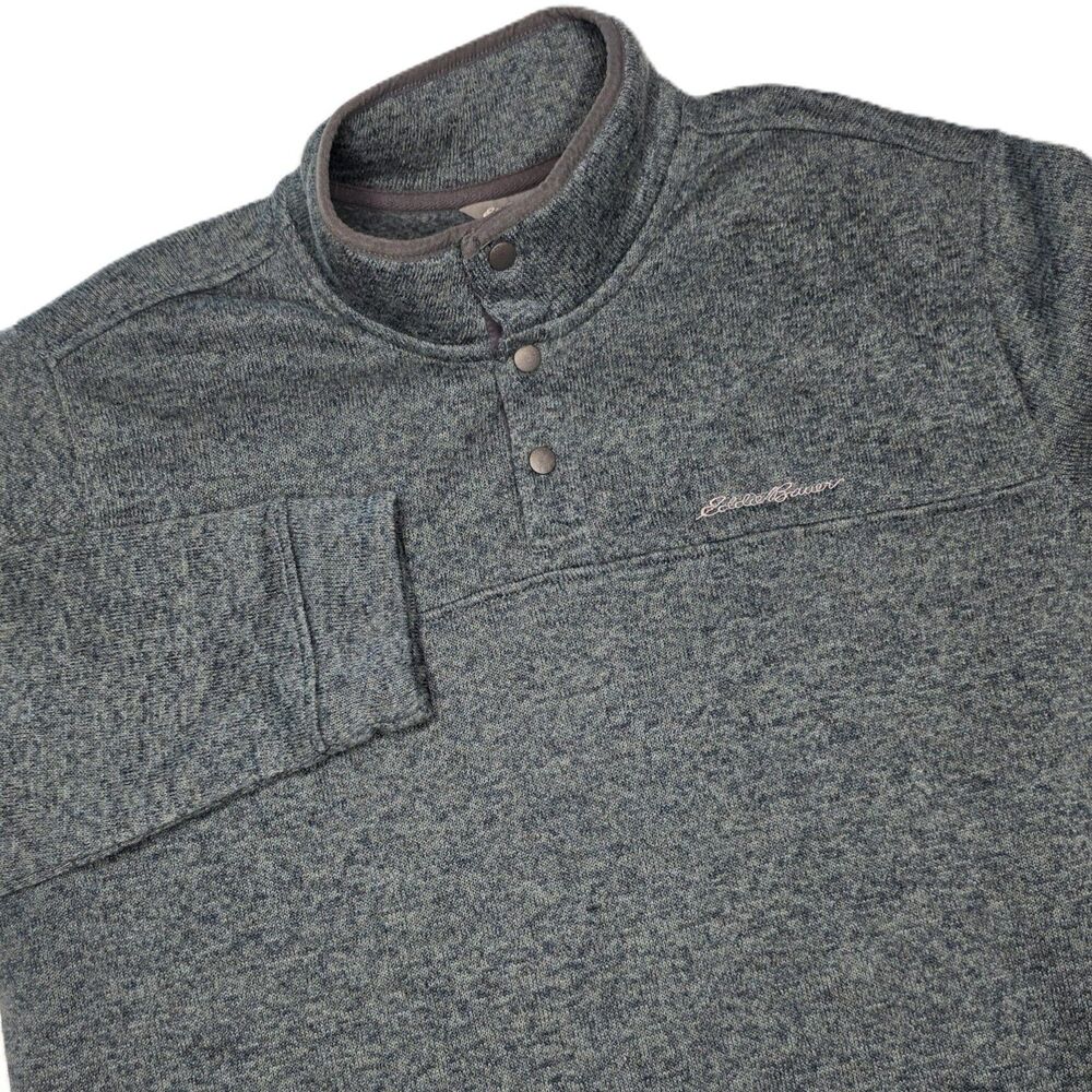 Eddie Bauer Men’s 2XL Fleece Pullover Green Heather Mock Neck 1/4 Snap Sweater